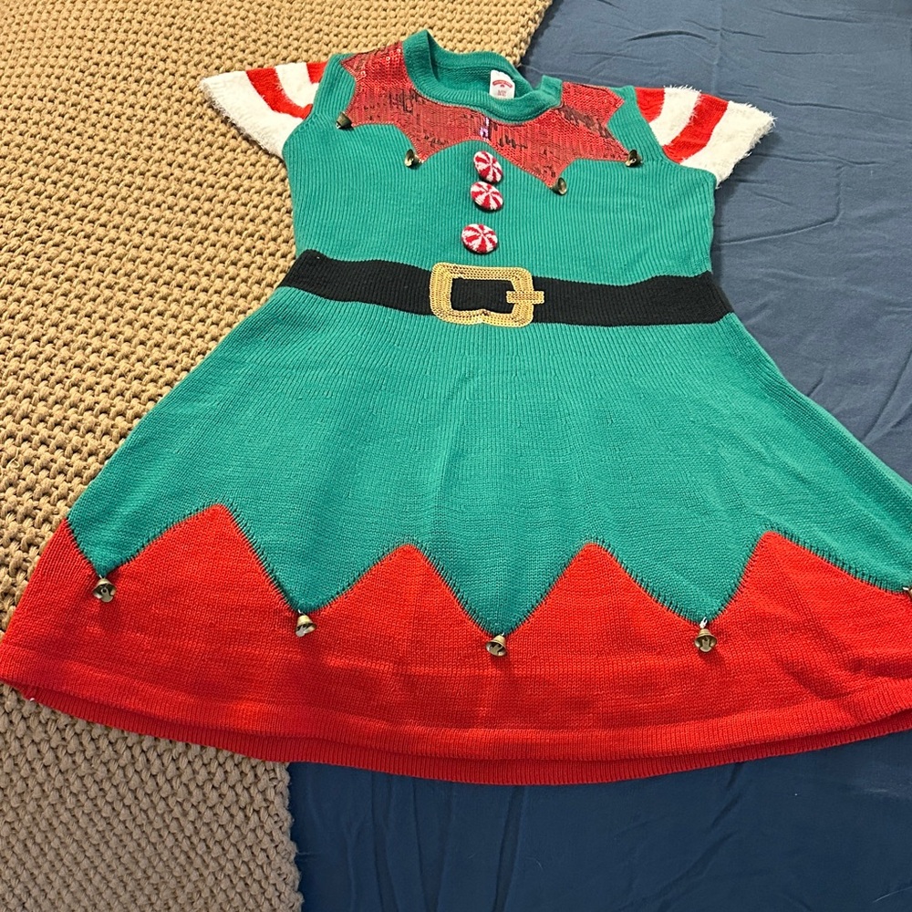 Holiday Time Green and Red Elf Dress for women
